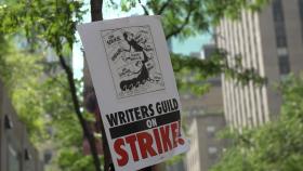 SAG Comedy Writers Protest at Rock Plaza NYC
